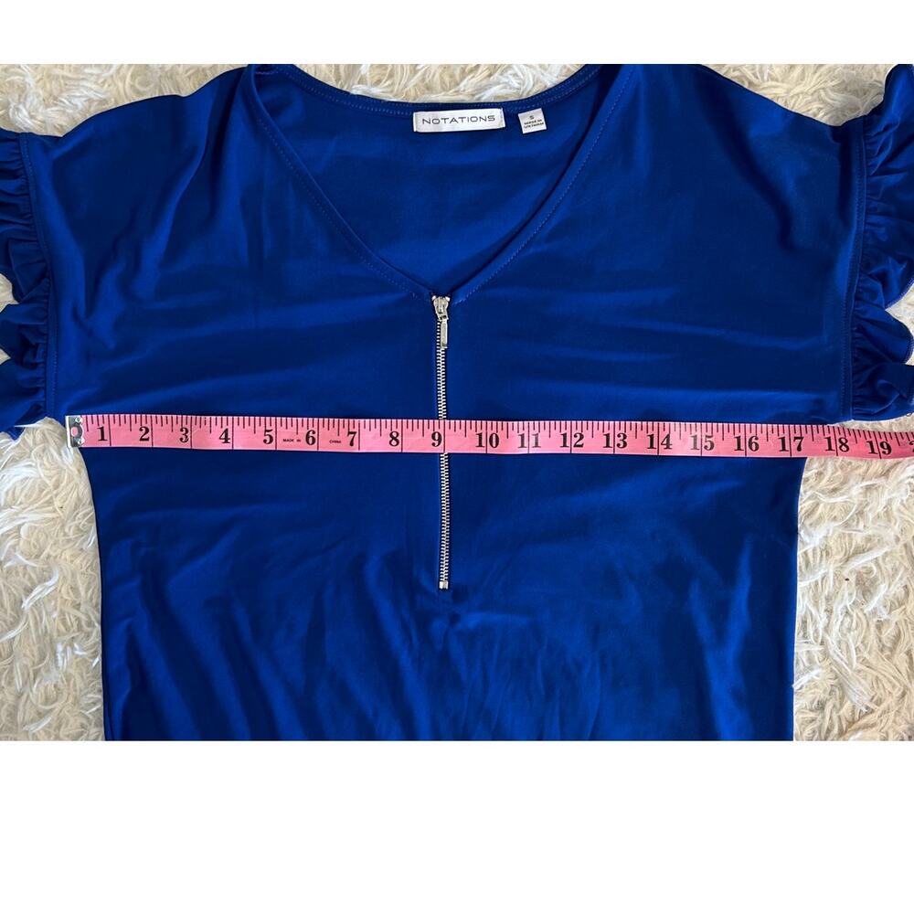Notations Women's Size S Royal Blue Ruffle Sleeve Half Zip Blouse #0392 - Picture 10 of 10